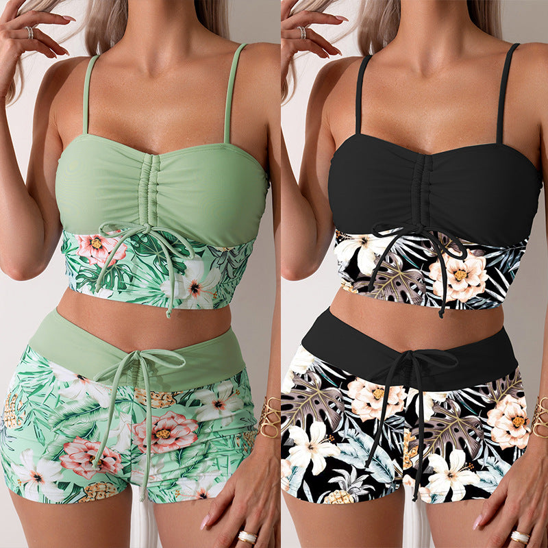Damen Bikini-Set mit Raffung und edlem Blumendruck WW