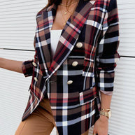 Damen Karierter Blazer mit doppelter Knopfleiste und schickem Schnitt WW