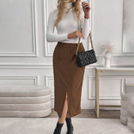 Damen Maxi-Rock mit stylishen Cord-Details und seitlichem Schlitz WW