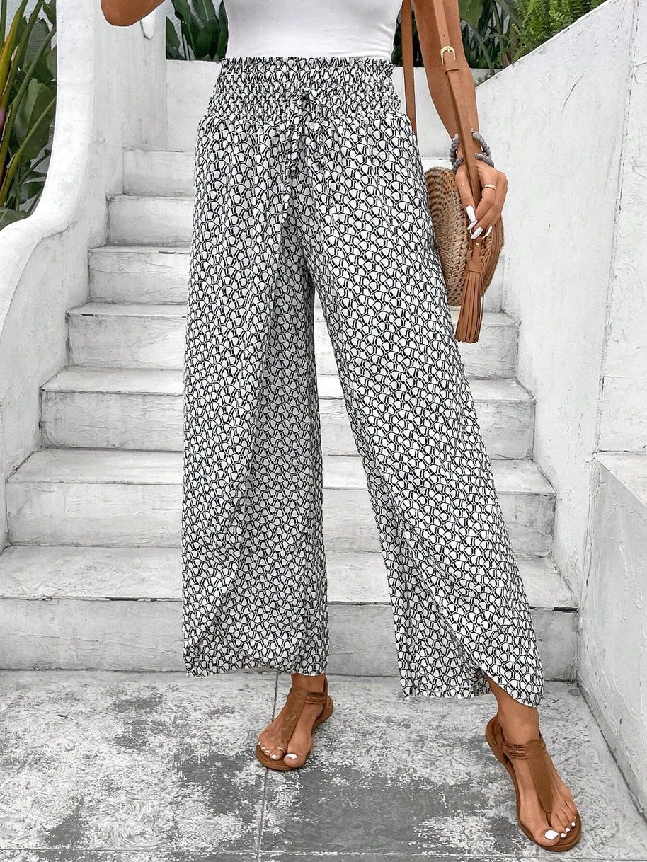 Damen weite Sommerhose mit elastischem Bund und floralem Design WW