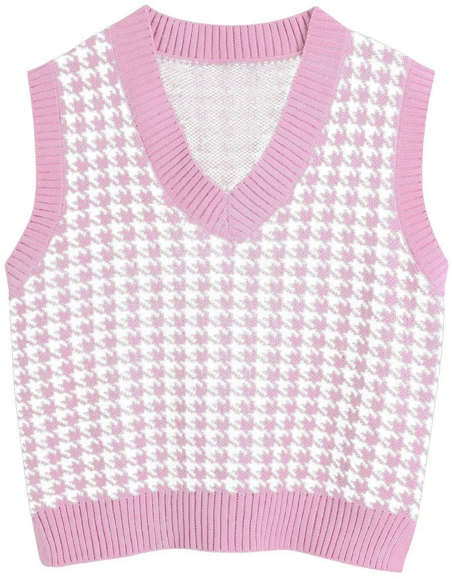 Damen Strickweste mit modernem Hahnentritt-Muster WW