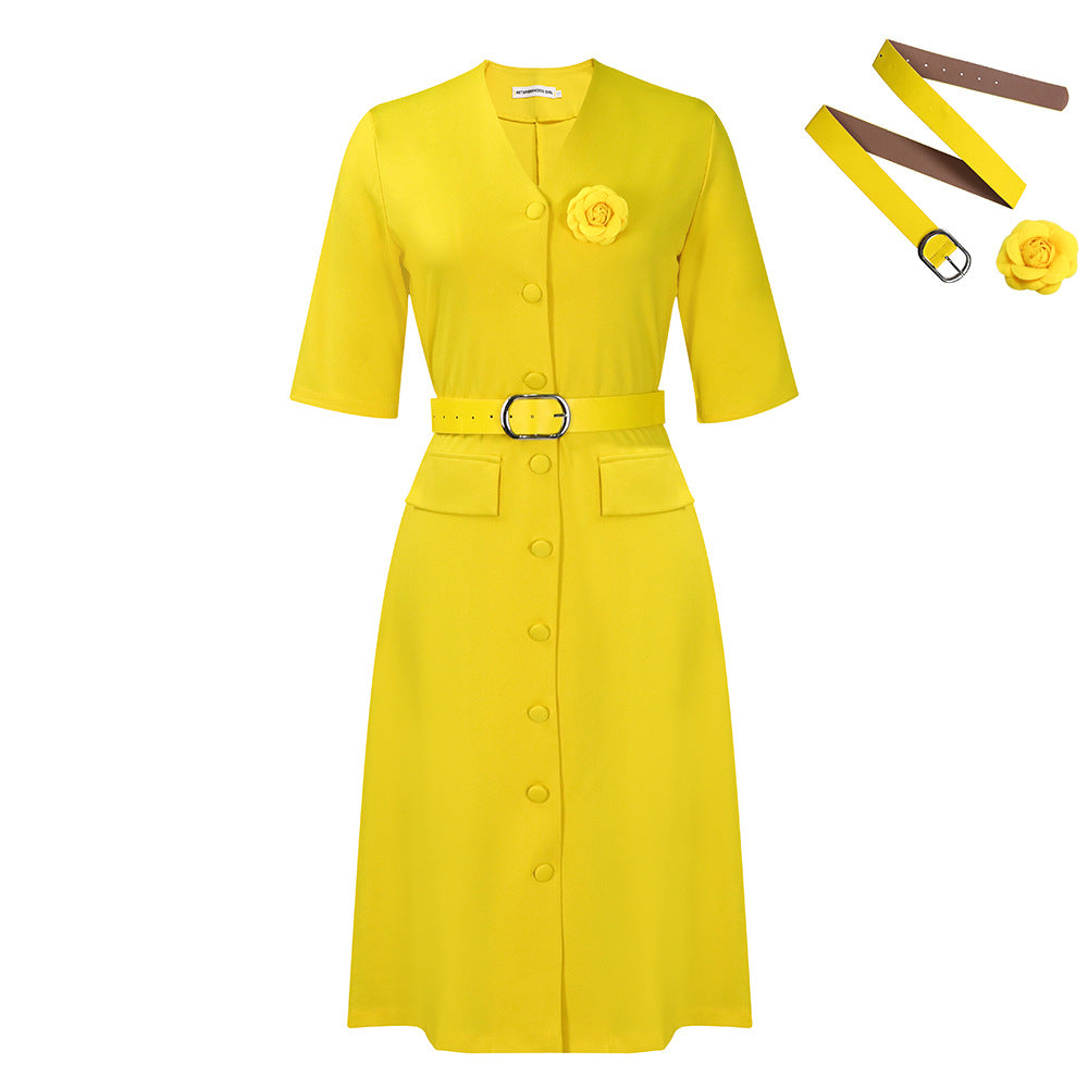 Damen Knielanges Kleid mit elegantem Stehkragen und abnehmbarem Taillengürtel WW