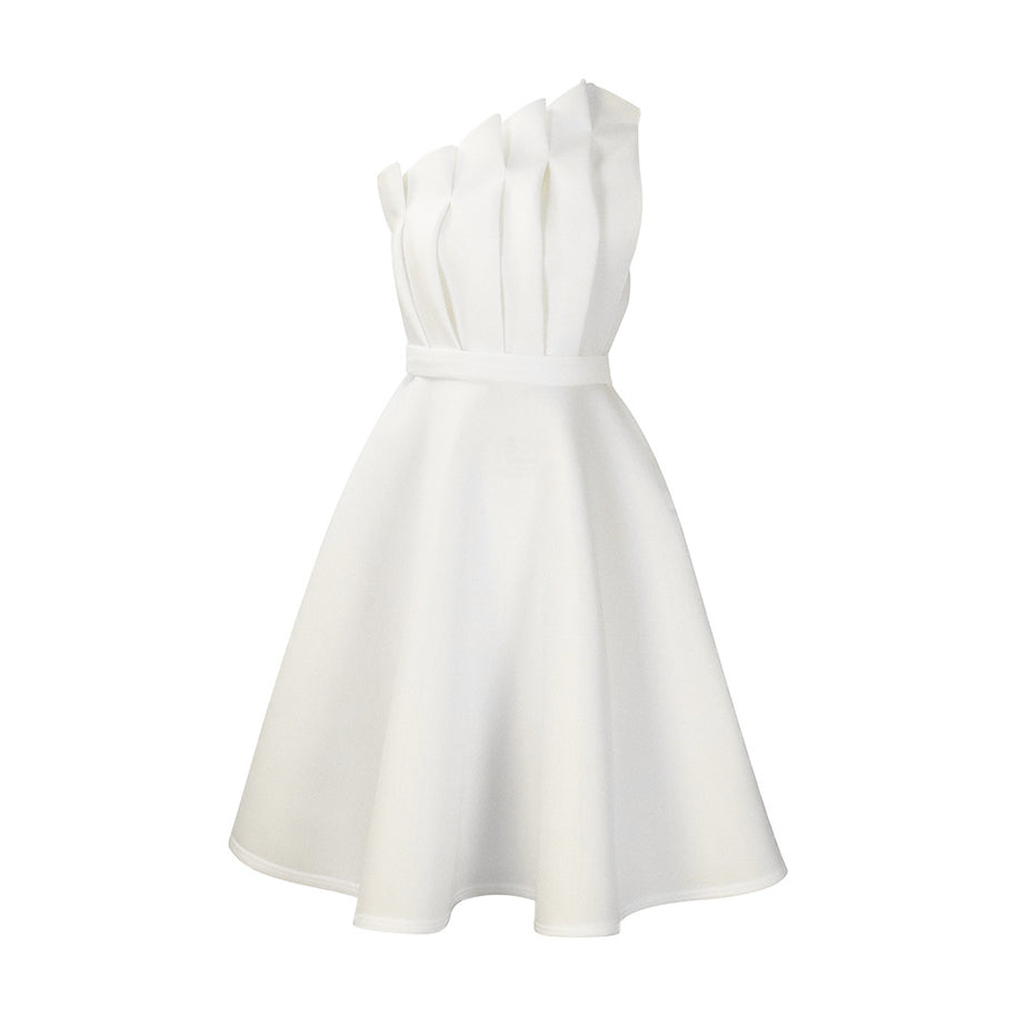 Damen A-linien Kleid mit voluminösen Rüschen und elegantem Taillengürtel WW