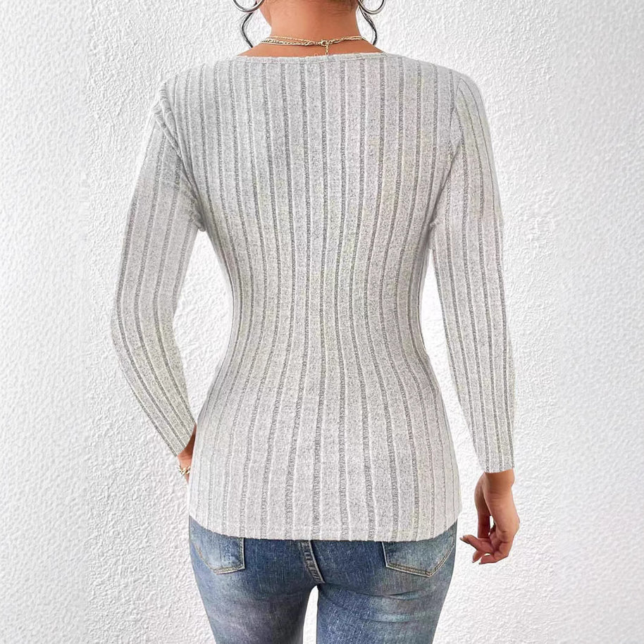 Damen Strickoberteil mit V-Ausschnitt und eleganten Rippdetails WW
