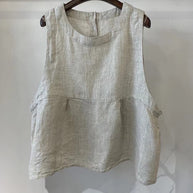 Damen Relaxed Fit Ärmelloses Leinenoberteil mit Seitentaschen WW