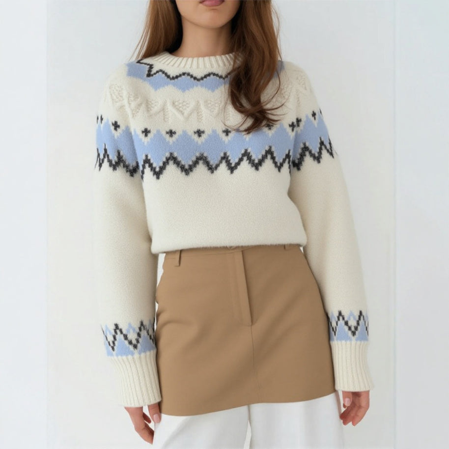 Damen Strickpullover mit grafischem Muster und weichem Material WW