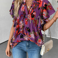 Damen Bluse mit eleganten Rüschendetails und verspieltem Print WW