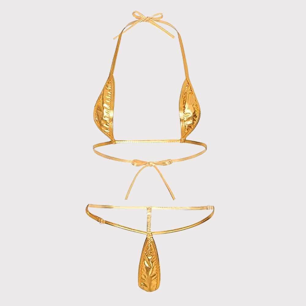 Damen Bikini-Set mit glänzendem Design und verstellbaren Trägern W&W