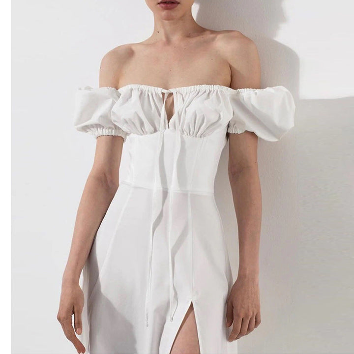 Damen Maxikleid mit schulterfreier Silhouette und raffinierten Puffärmeln W&W Mode