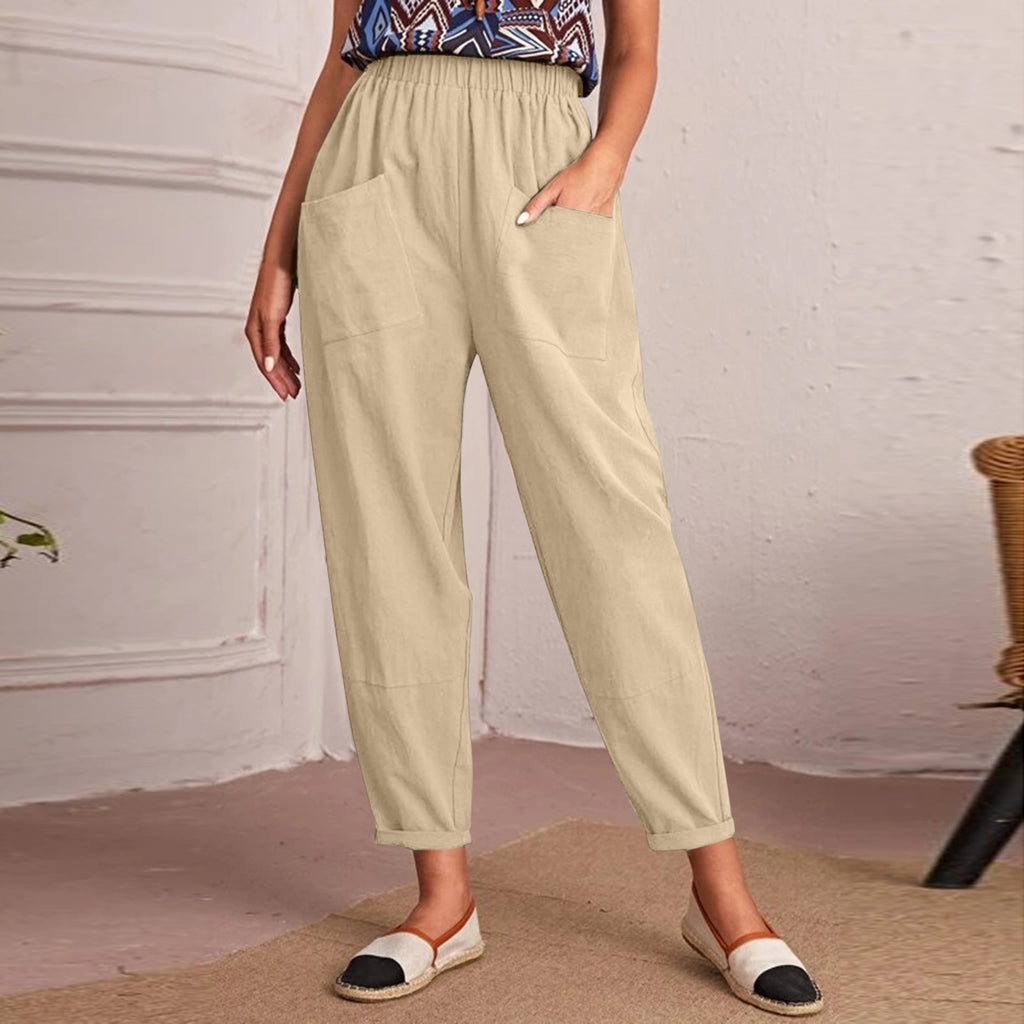 Damen Relaxed Fit Hose mit elastischem Bund und praktischen Taschen WW