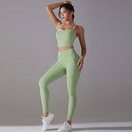 Damen Sportliches Bustier- und High-Waist-Leggings-Set mit nahtloser Konstruktion und atmungsaktiver Technologie WW