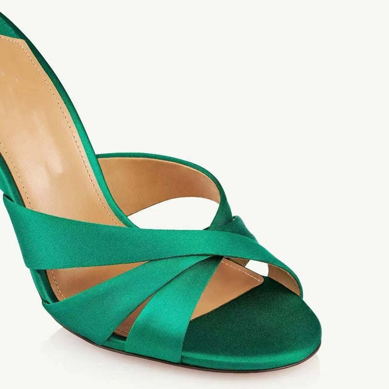 Damen Slide Sandalen mit dekorativen, mit Kristallen verzierten Absätzen WW