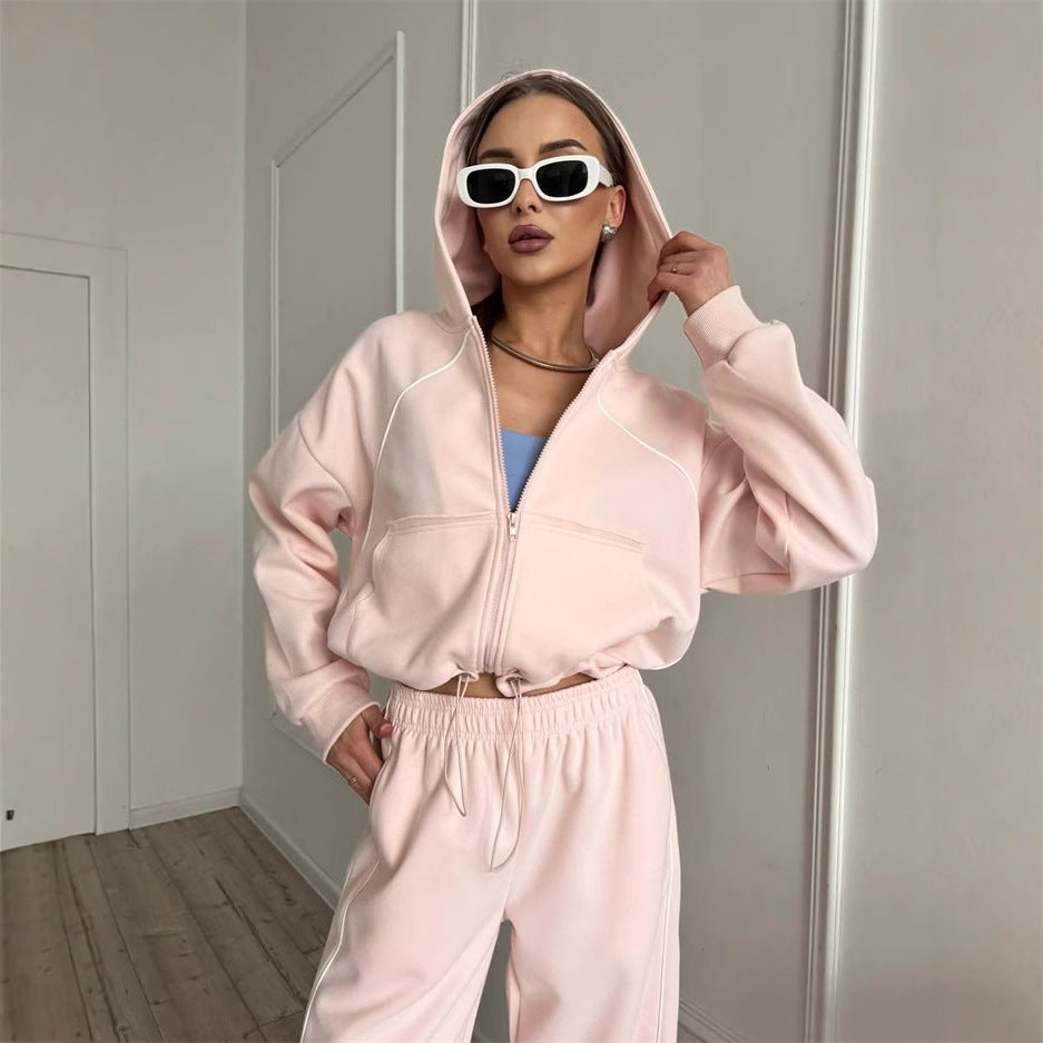 Damen sportliches Freizeitjacken- und Hosen-Set mit trendy Schnitt und elastischem Bund WW
