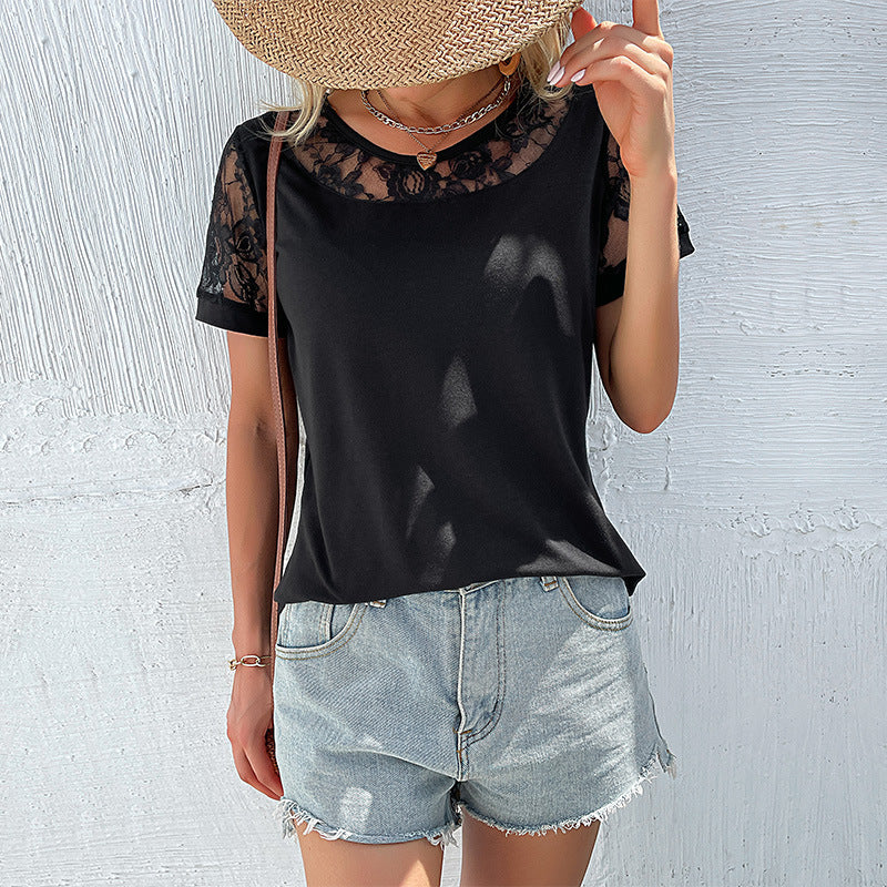 Damen T-Shirt mit eleganten Spitzenärmeln und lässigem Schnitt WW