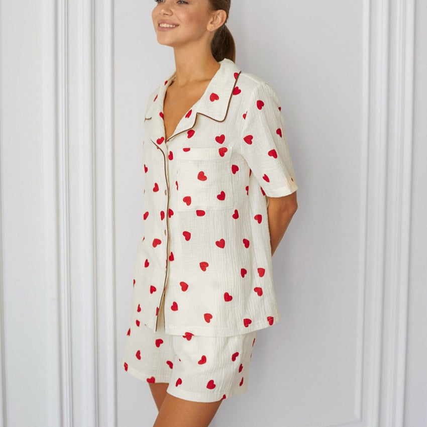 Damen Schlafanzug-Set mit Herzen und lockerem Schnitt WW
