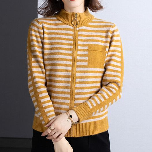 Damen Strickjacke mit Stehkragen und Reißverschluss WW