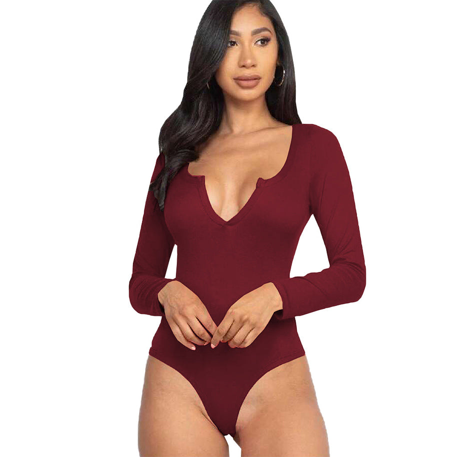 Damen Body mit tiefem V-Ausschnitt und langem Arm W&W
