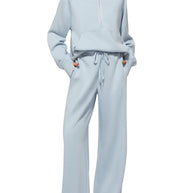 Damen Sportliches Loungewear-Set mit hohem Kragen und weiten Beinen WW
