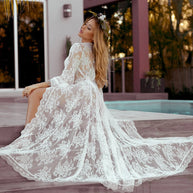 Damen Spitzenkimono mit zauberhaften floralen Applikationen und eleganten Halblangen Ärmeln WW