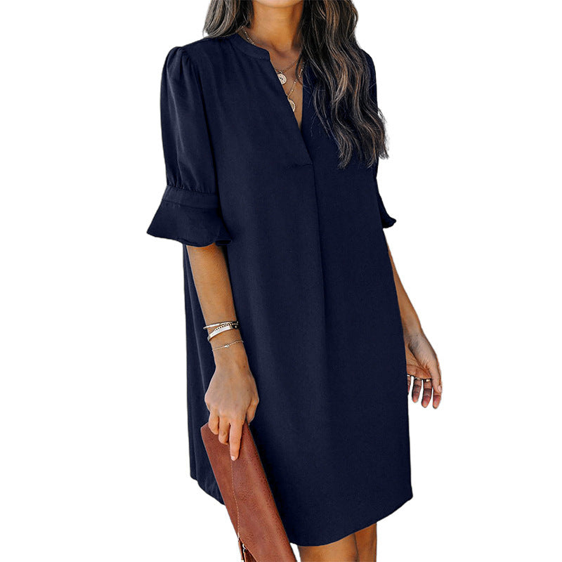 Damen elegantes Minikleid mit vorteilhaftem V-Ausschnitt und puffartigen Ärmeln WW