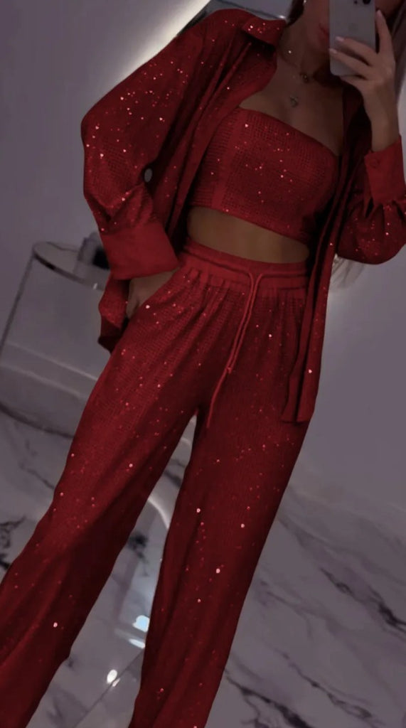 Damen Pailletten Lounge Set WW