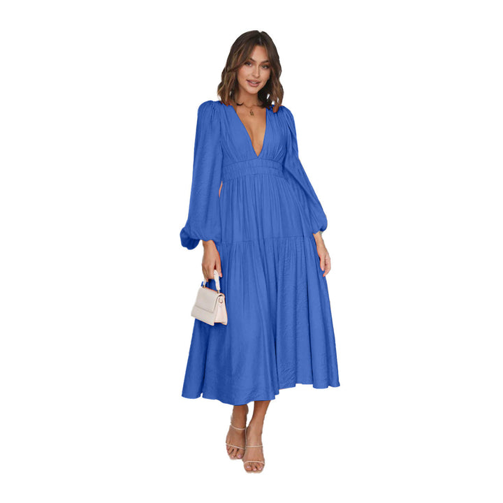 Damen Maxikleid mit tiefem V-Ausschnitt und weit ausgestellten Ärmeln W&W Mode