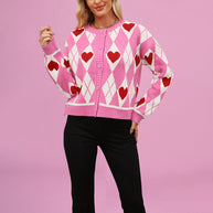 Damen Strickjacke im verspielten Herzdesign mit Knopfleiste WW