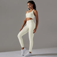 Damen Sport-BH und Hochbund-Leggings Set mit nahtloser Verarbeitung und atmungsaktiven Eigenschaften WW