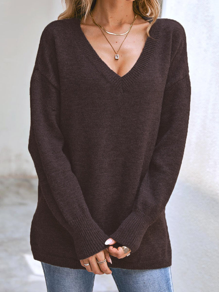 Damen V-Ausschnitt Oversize Pullover WW