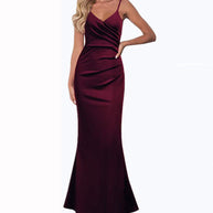 WW | Einfarbiges Slim Fit Fließendes Maxikleid