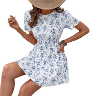 Damen Sommerliches Blümchenkleid mit elastischem Bund und leichtem Stoff WW