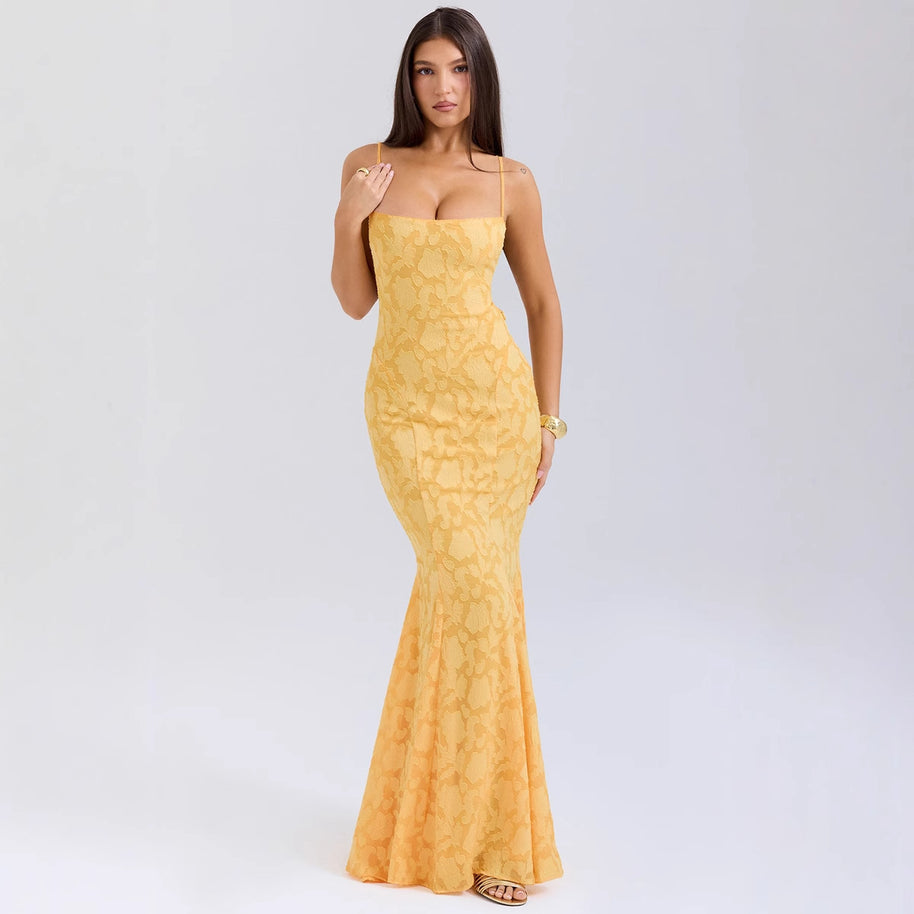 Damen Figurbetontes Abendkleid mit luxuriösem Spitzenmuster und elegantem Schnitt WW