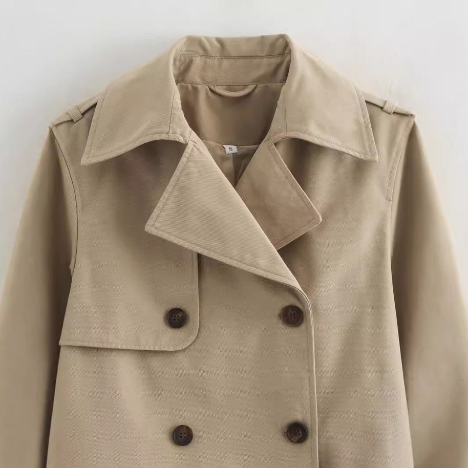 Damen Kurz Cropped Doppelreihige Trenchcoat WW