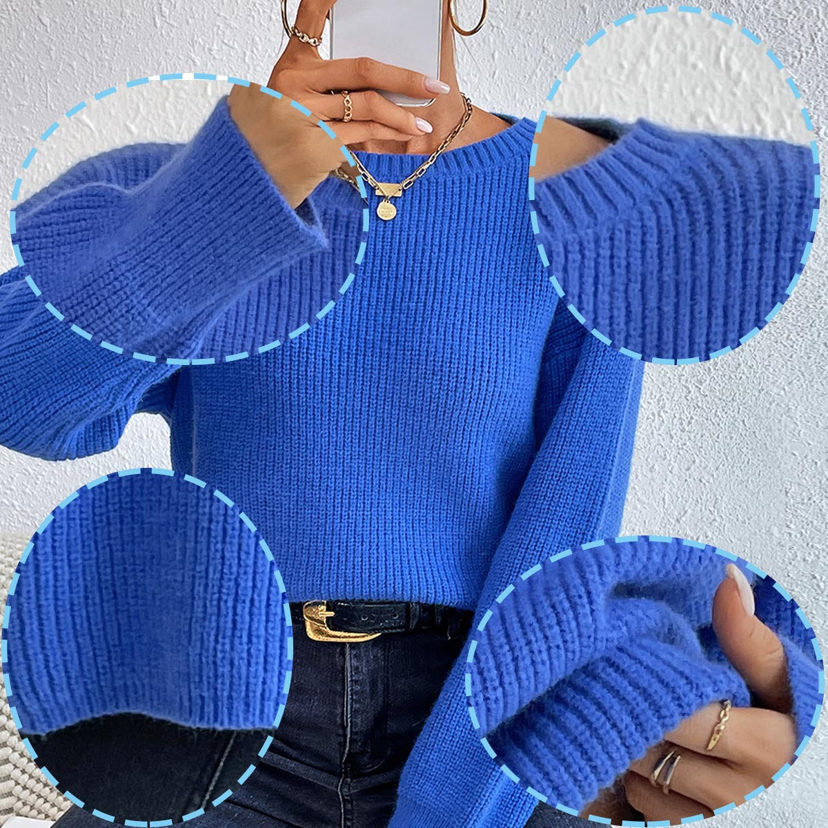 Damen lässiger Strickpullover mit lockerer Passform und eleganten Rippdetails WW