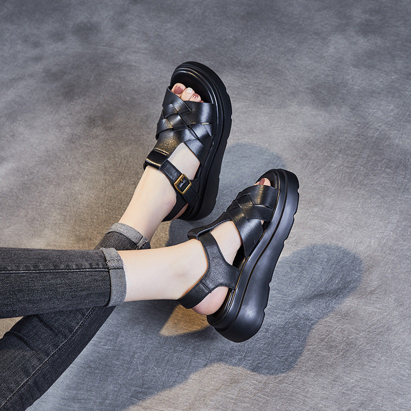 Damen Stilvolle Geflochtene Plateau Sandalen WW