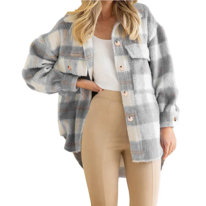W&W Mode | Street Hipster Stylischer Kariert Wollmantel für Damen | Trendy und Warm