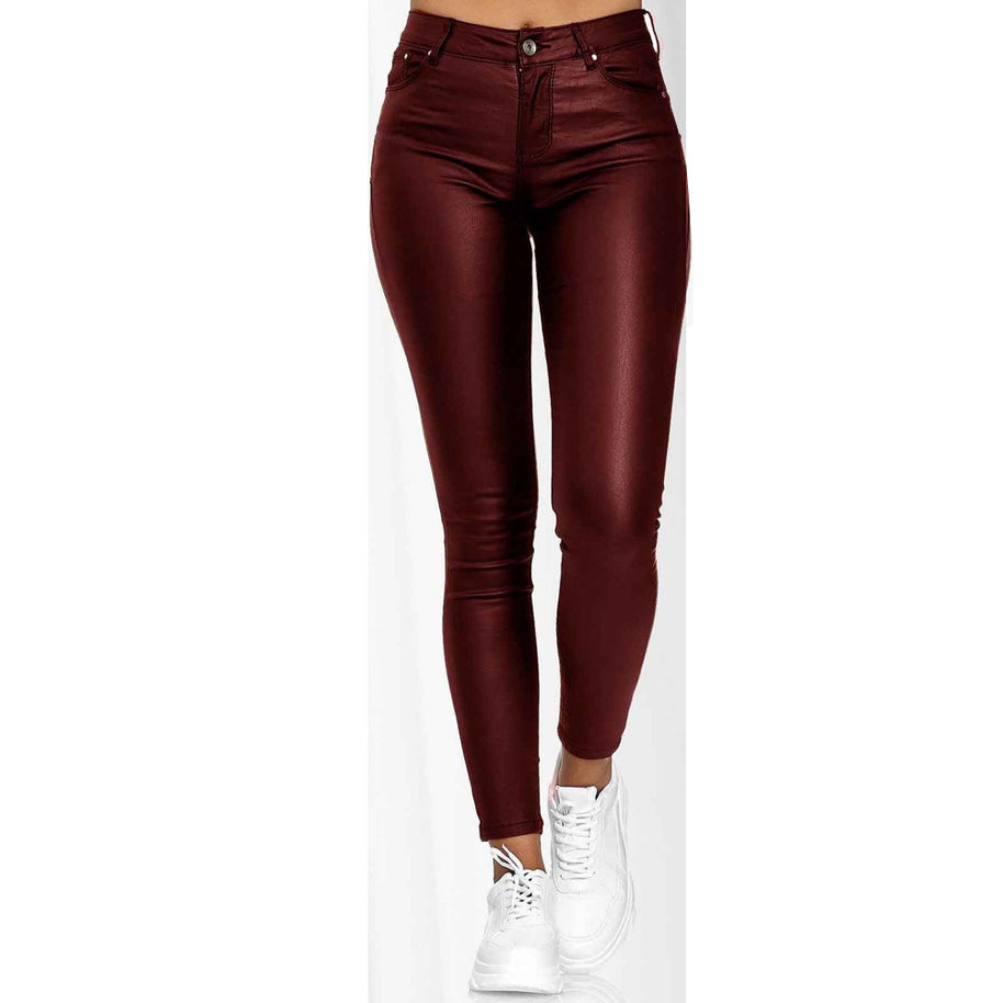 Damen figurbetonte Kunstleder-Hose mit mattem Finish und tiefem Bund WW