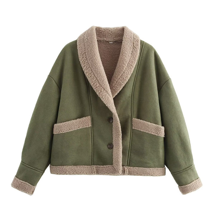 Damen kuschelige Oversized-Jacke mit weichem Innenfutter und eleganter Knopfleiste W&W Mode