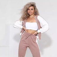 Damen sportlicher Fleece-Jogginganzug mit modischem Reißverschluss WW