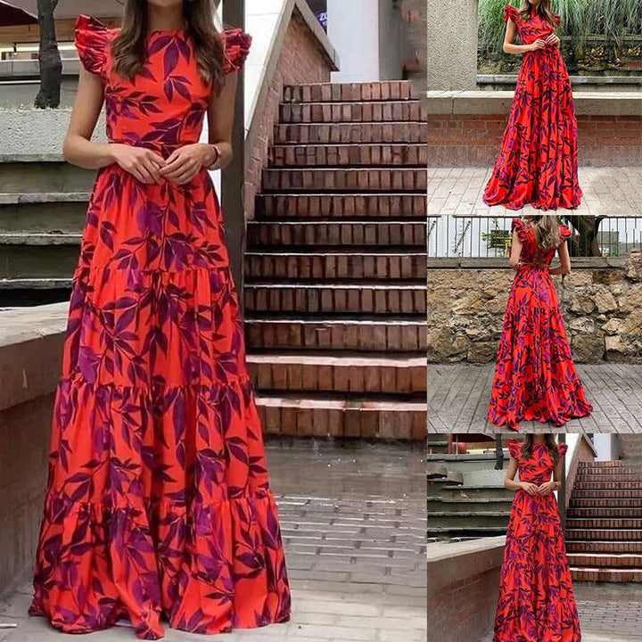 Damen Maxikleid mit Volantärmeln und schwingendem Rock W&W Mode