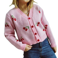 Damen Strickjacke im fröhlichen Kirschmotiv WW