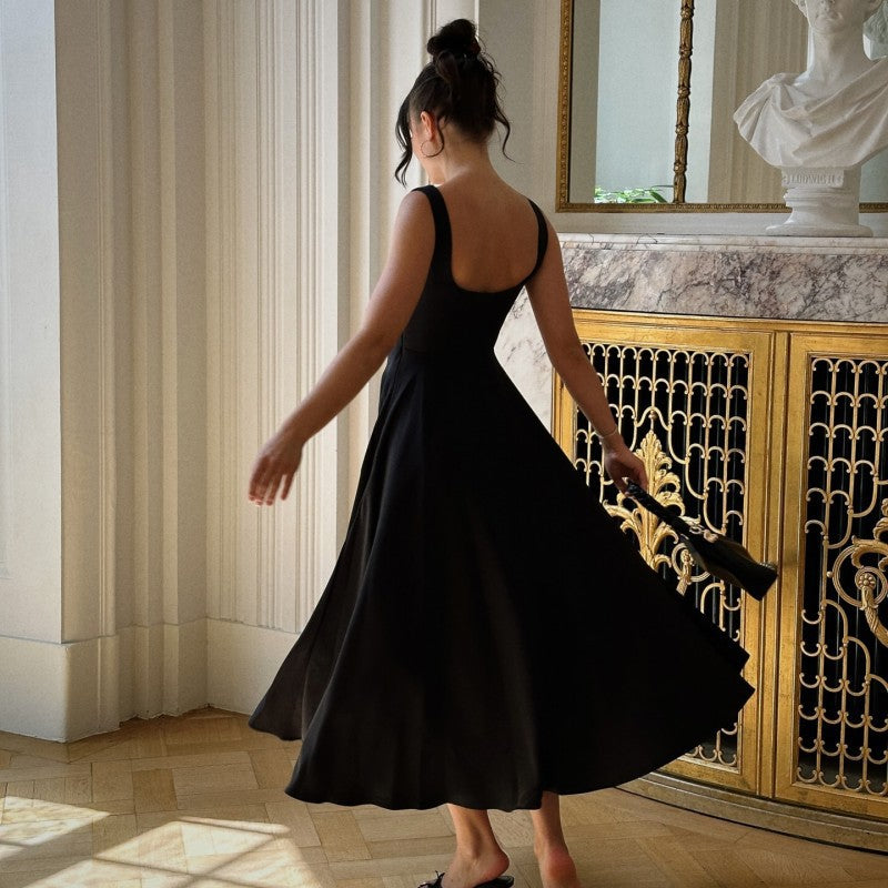 Damen Abendkleid mit quadratischem Ausschnitt und fließendem Rock WW