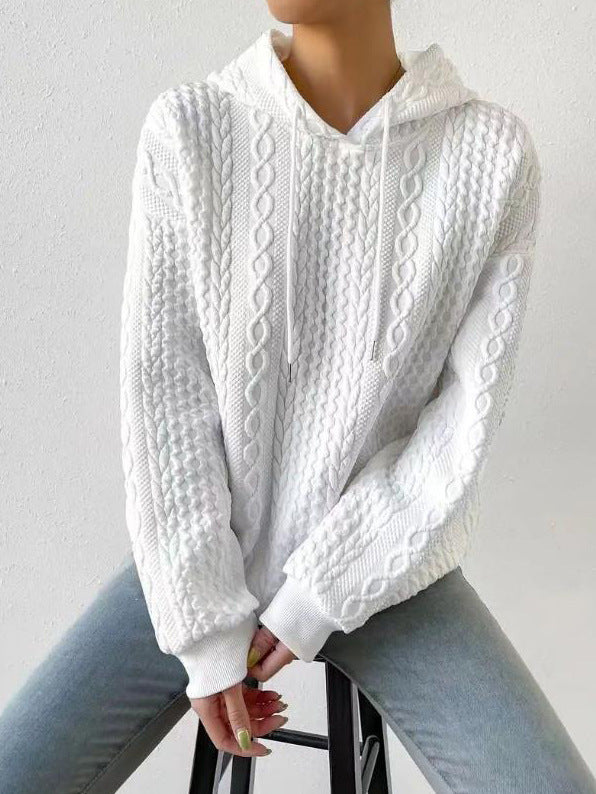WW Jacquard Kapuze Schnürung langärmliges lockeres Sweatshirt