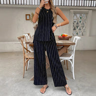Damen gestreiftes Zweiteiliges Set mit weitem Schnitt und hochwertigem Stoff W&W