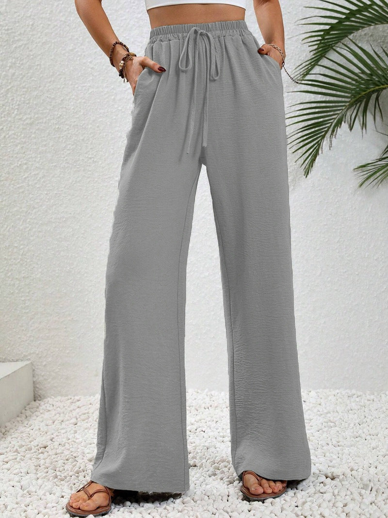 Damen lässige, breite Freizeithose mit elastischem Bund und seitlichen Taschen W&W Mode