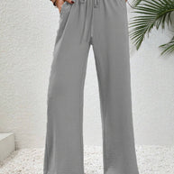 Damen lässige, breite Freizeithose mit elastischem Bund und seitlichen Taschen WW