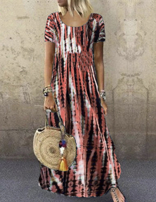 WW | Kurzarm Gemustertes Maxikleid