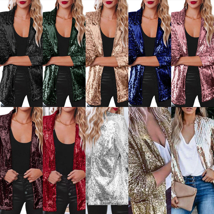 Damen eleganter Paillettenblazer mit schimmerndem Finish W&W Mode