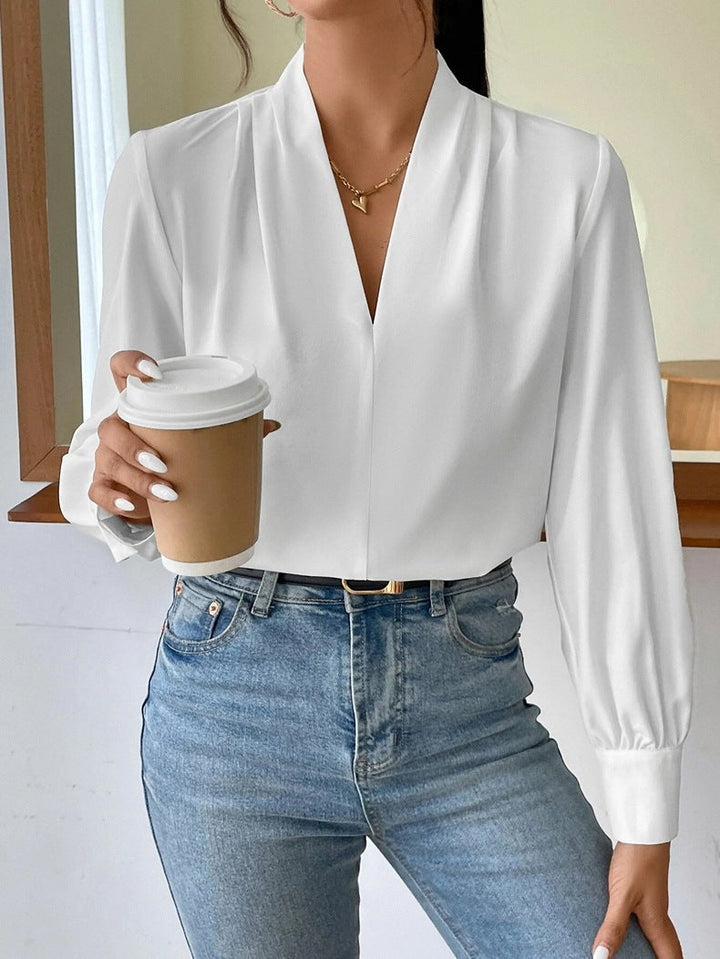W&W Mode | Satinbluse Mit V-ausschnitt Und Puffärmeln Für Damen