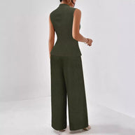 Damen eleganter Jumpsuit mit Rippstruktur und hochgeschlossenem Kragen W&W